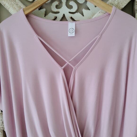 Cy Fashion Women's Deep V-Neck Surplice Criss Cross Top in Baby Pink Blush - Picture 5 of 11